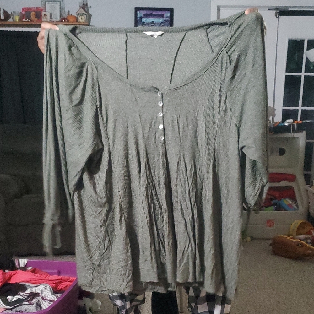 Women's Olive Green Button-Up Top